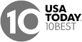The image depicts the logo for "USA TODAY 10Best," featuring a large number 10 and the text "USA TODAY 10BEST" beside it.